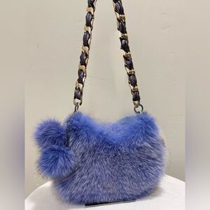 Stunning Indigo Handmade Luxury Real Fox Fur Shoulder Bag/Dyed Fox fur Crossbody